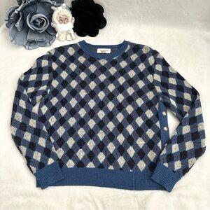 Wales Bonner Argyle Merino Wool Blend Blue Cream Sweater Unisex
